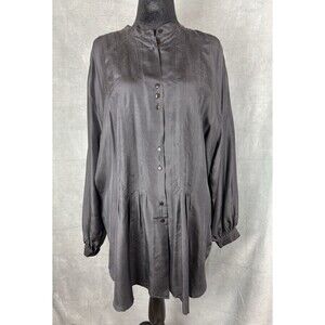 Adrian Jordan 100% Silk Blouse Size 18/20 Black Long Sleeve Vintage Lagenlook